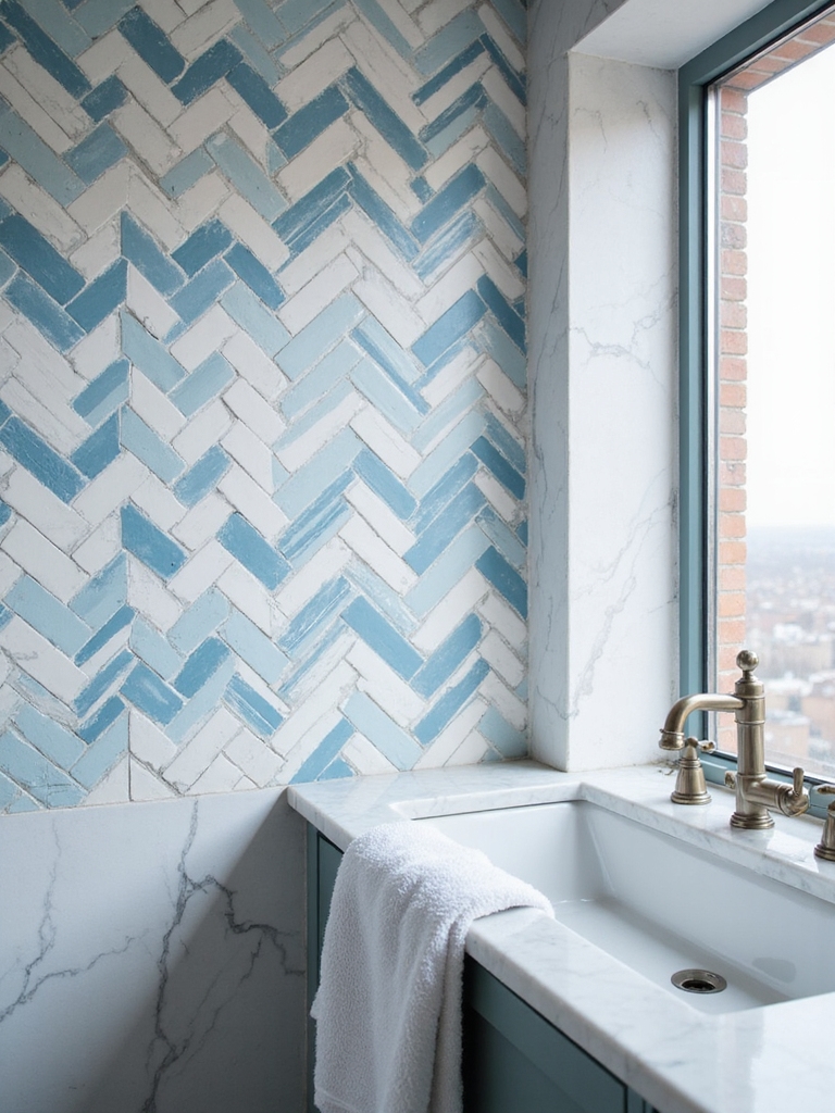 airy white blue chevron tiles