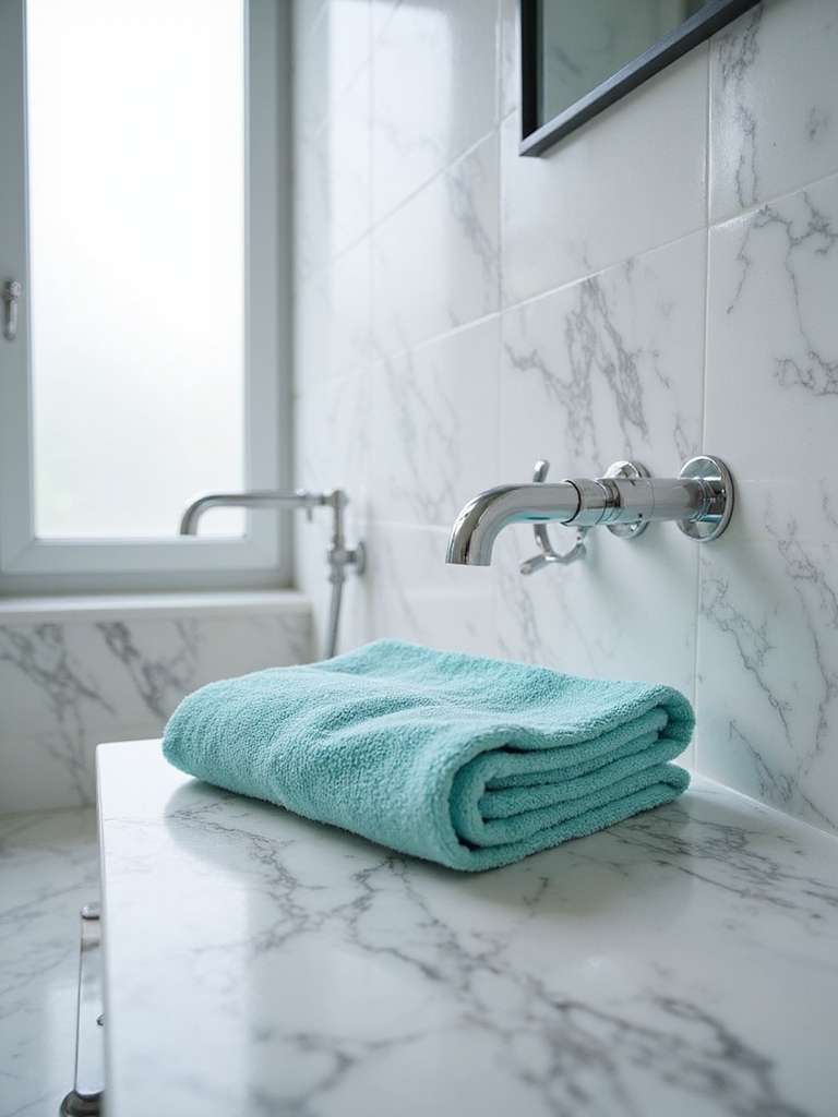 aqua towels enhance marble