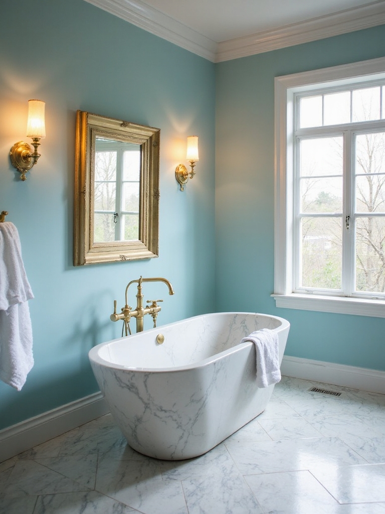 aqua walls gold sconces