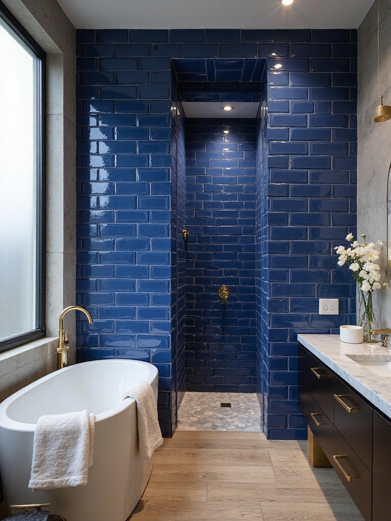 blue subway tile glamour