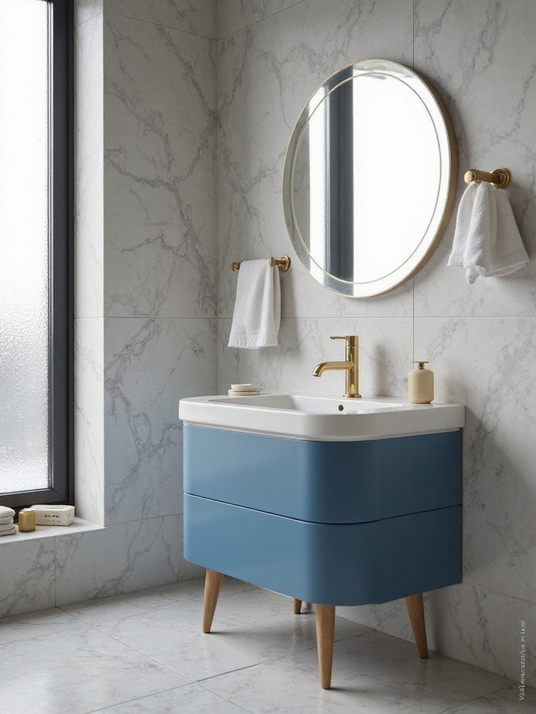 bold blue mid century vanity