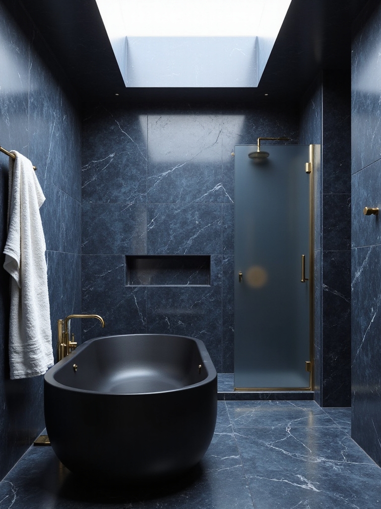 bold dark blue bathrooms
