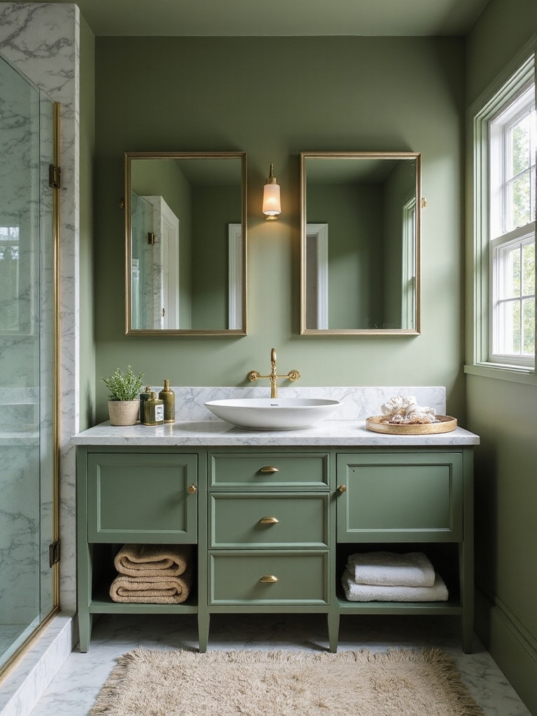 calm green bathroom aesthetics