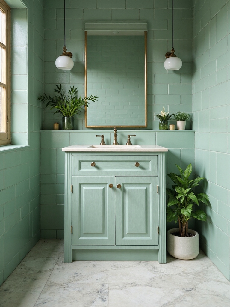 calming mint powder room accents