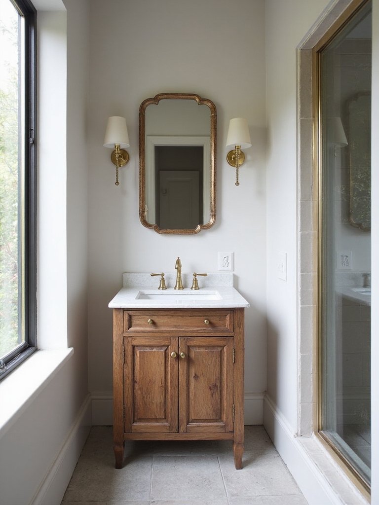 cohesive vintage half bath design