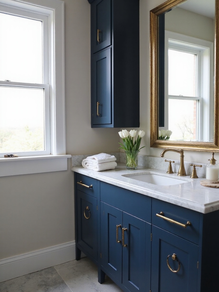 compact navy blue vanity