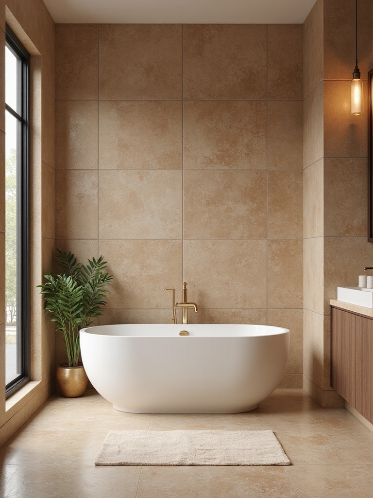 cozy tan tile bathrooms
