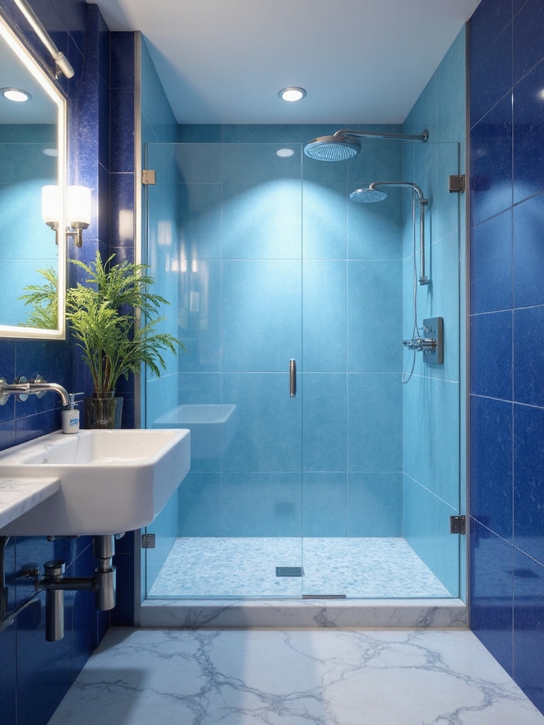 crisp blue bathroom design