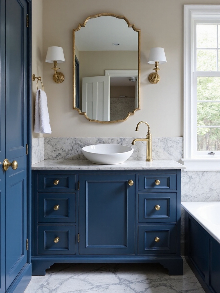 elegant navy vanity accents