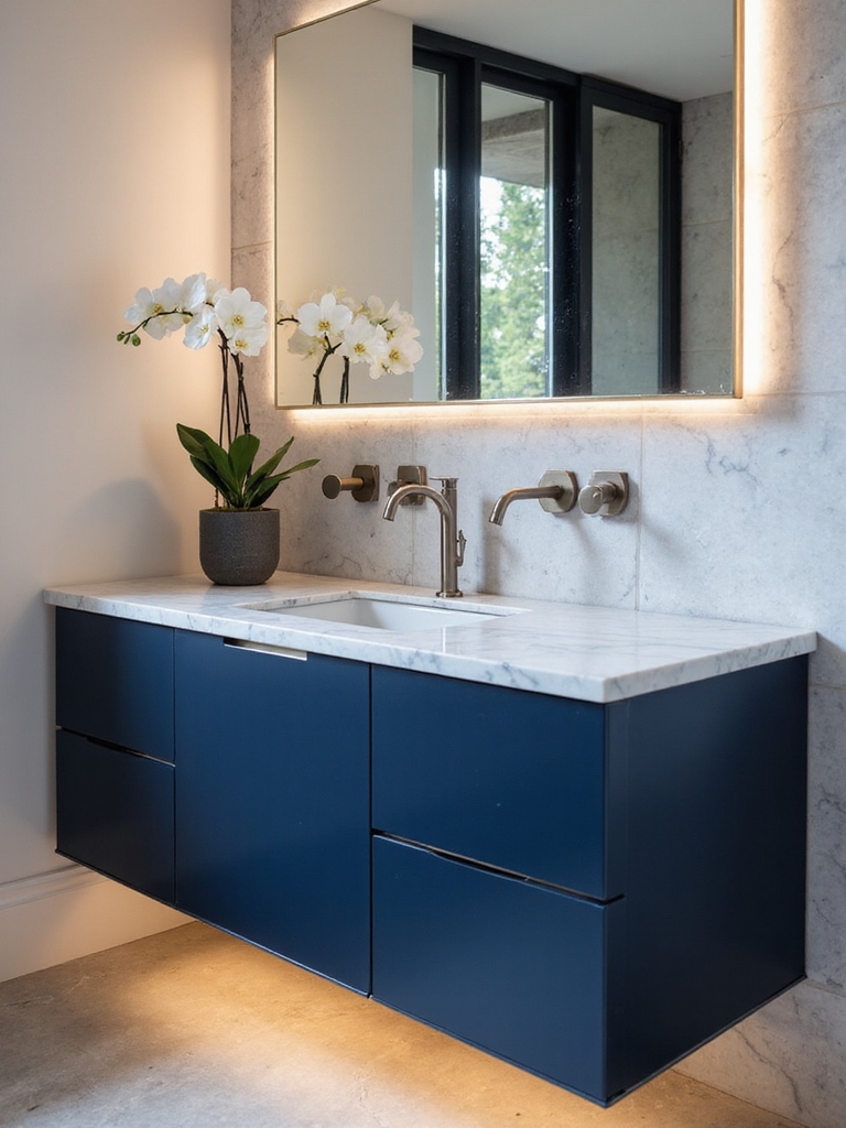 floating navy vanity lighting