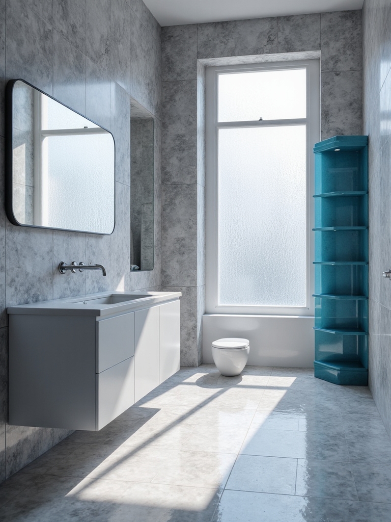 glossy blue glass shelves