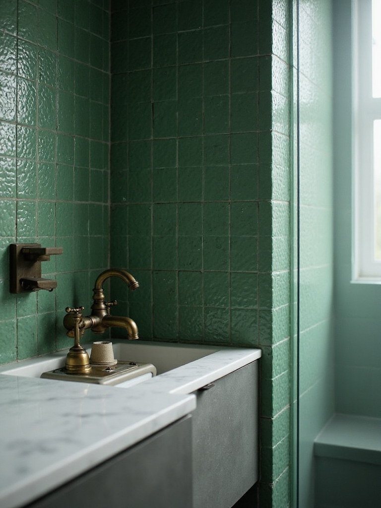 glossy green penny tiles