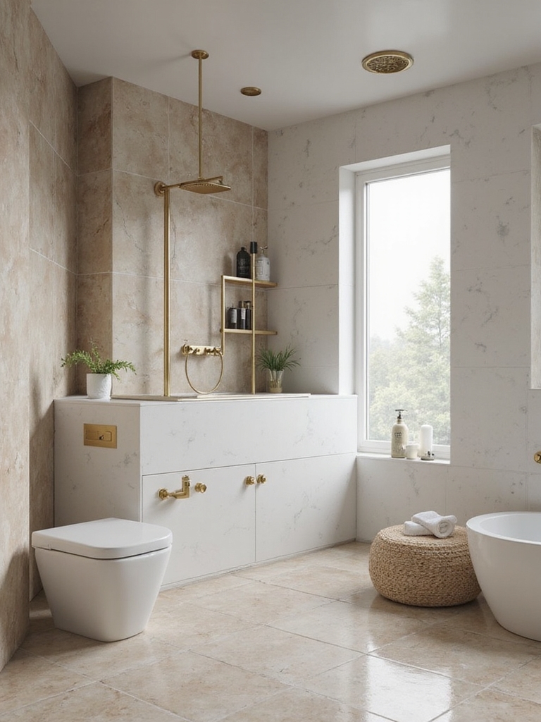 half walls enhance bathroom functionality