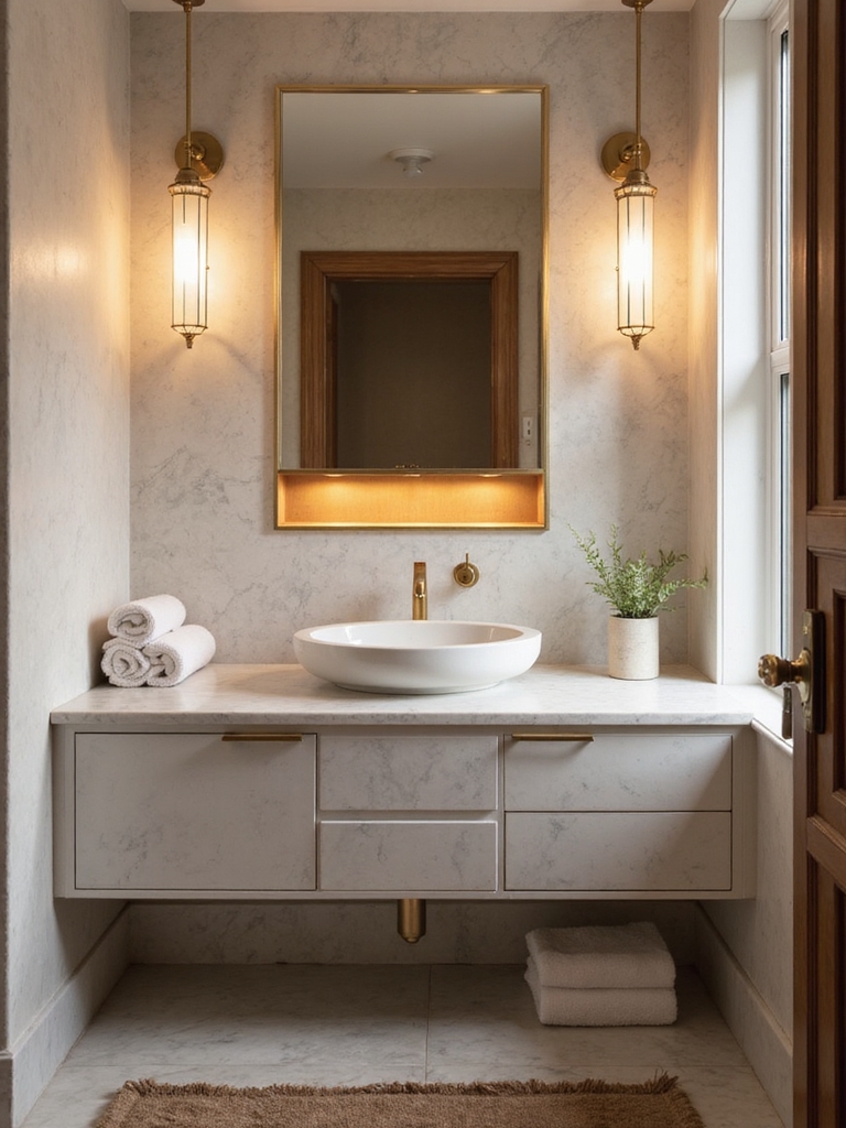 layered warm bathroom lighting