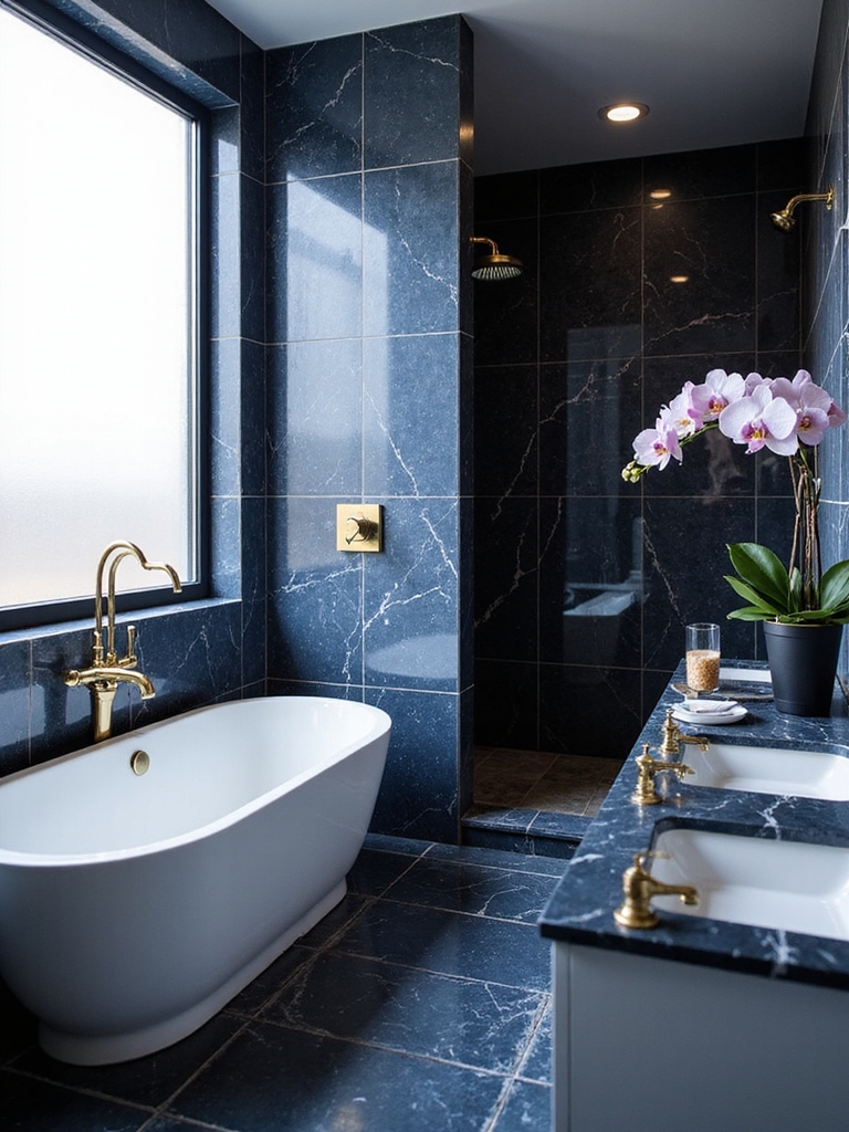 luxe navy blue bathrooms