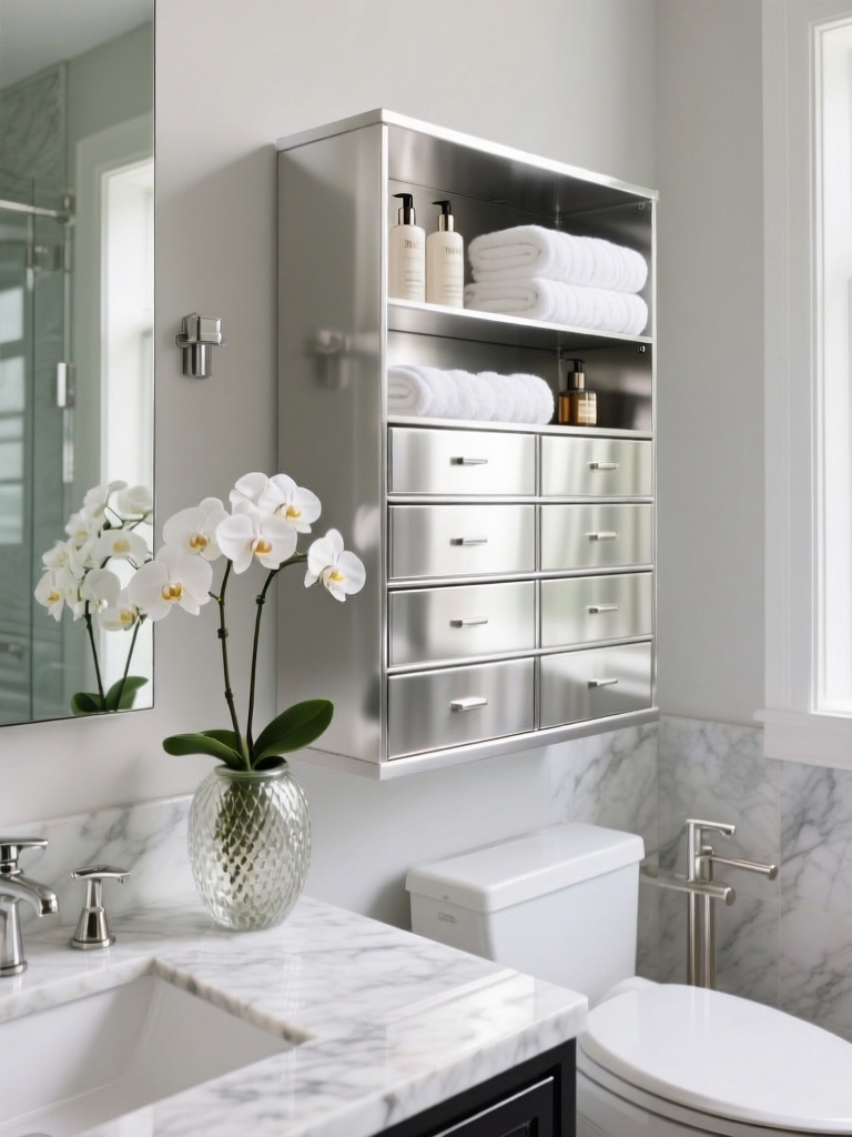 metallic storage for bathrooms