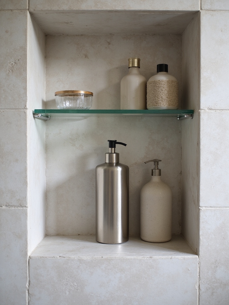 minimalist recessed shower storage