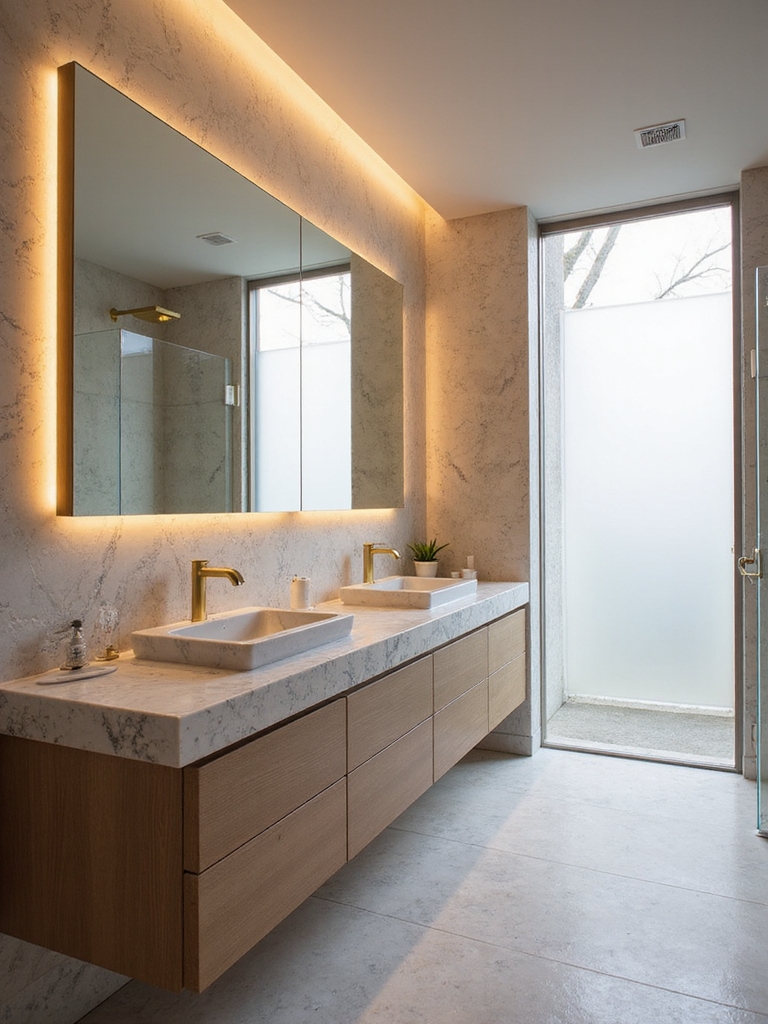 mood enhancing layered bathroom lighting