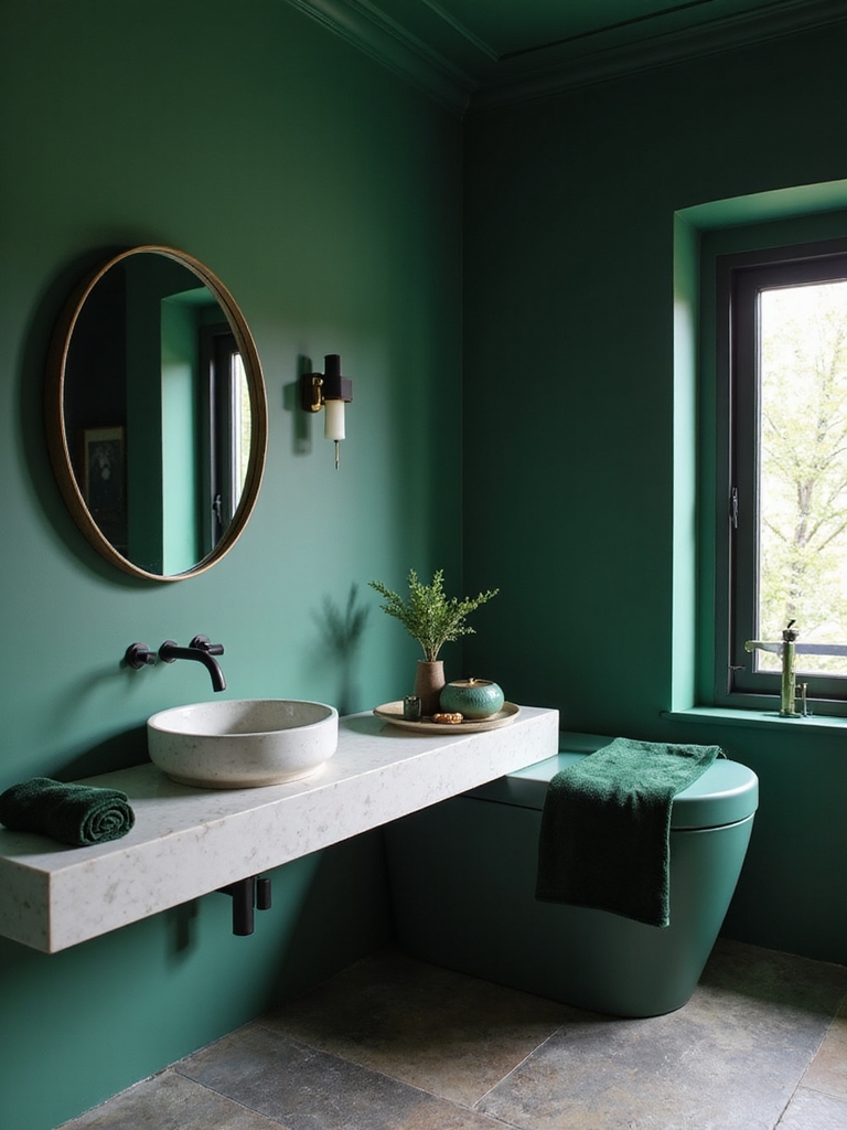 moody dark green bathrooms