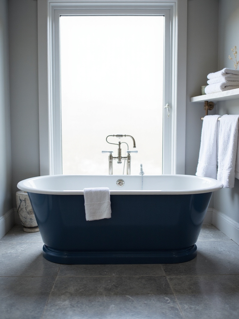 navy bathtub grey hex tiles