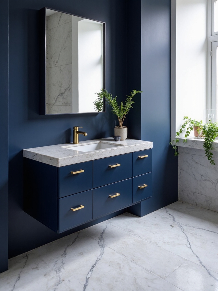 navy timeless grounded bathroom elegance