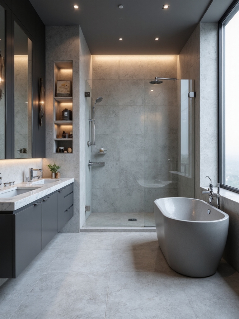 sleek and timeless grey bathrooms