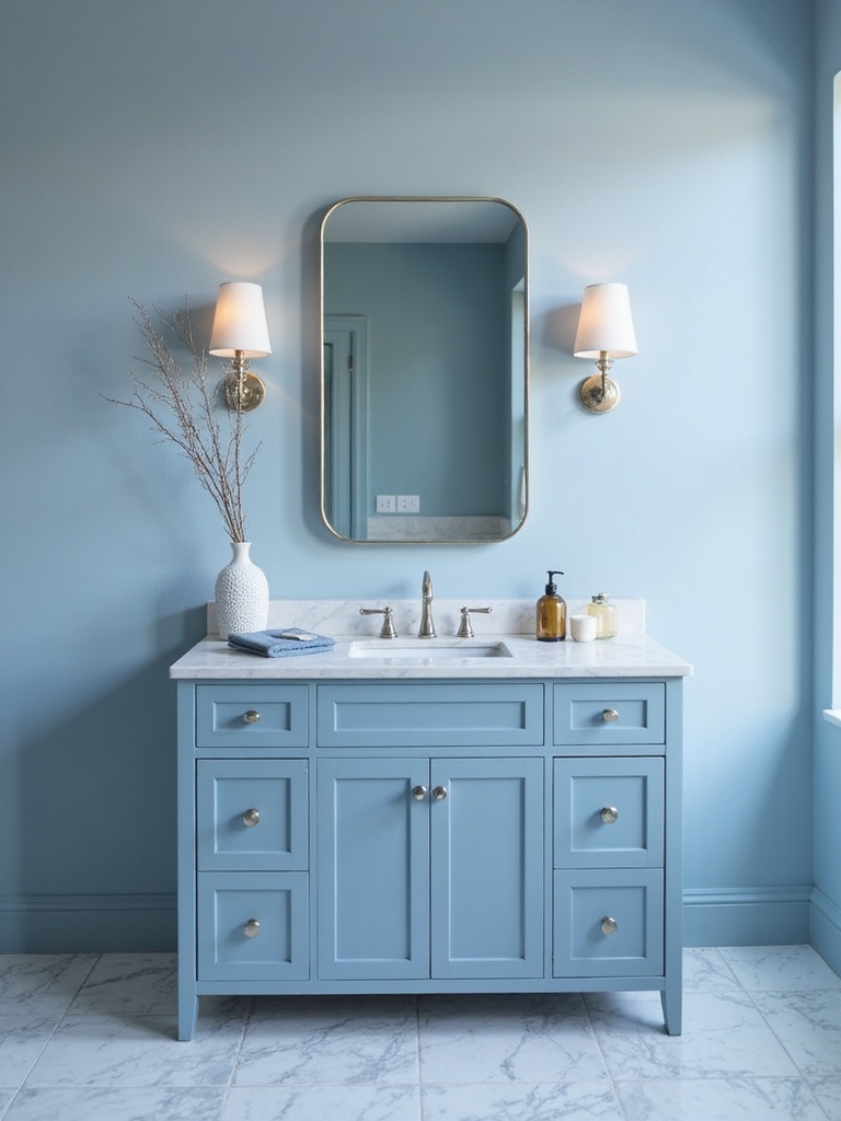 soft blue vanity white marble