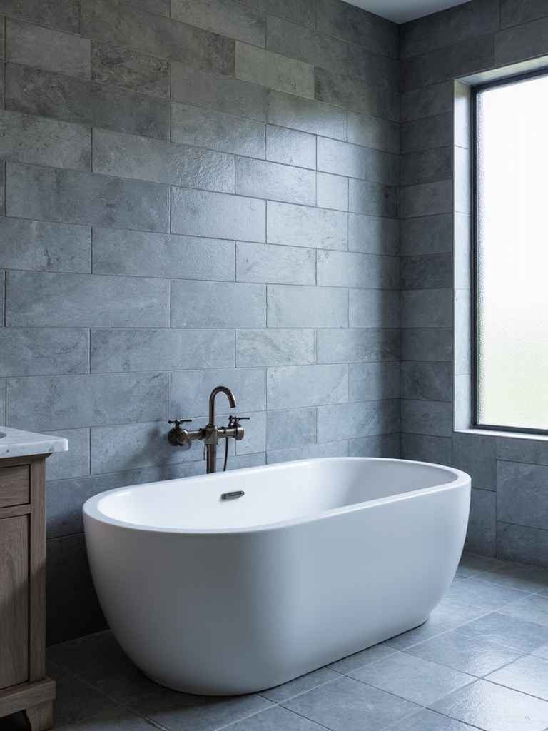 sophisticated grey blue bathroom tiles
