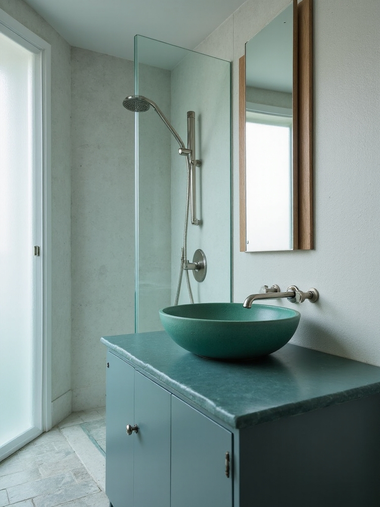 spacious blue green bath design
