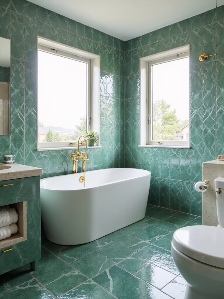stunning green tile bathrooms