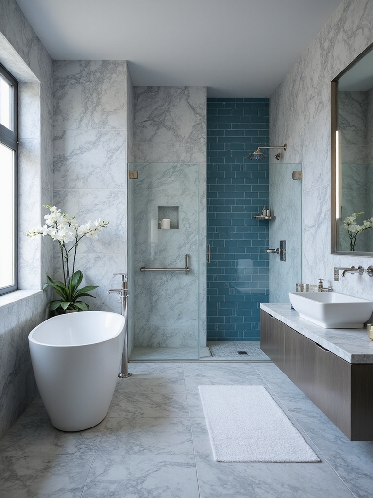 stylish grey and blue bathrooms