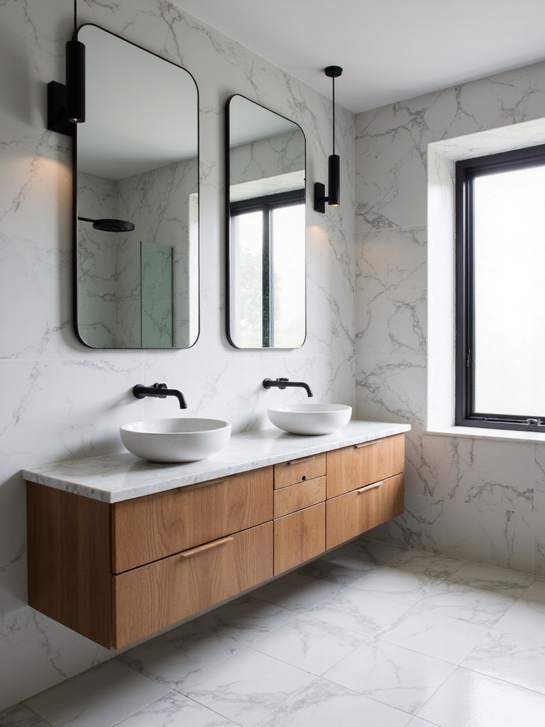 symmetrical functional shared bathrooms