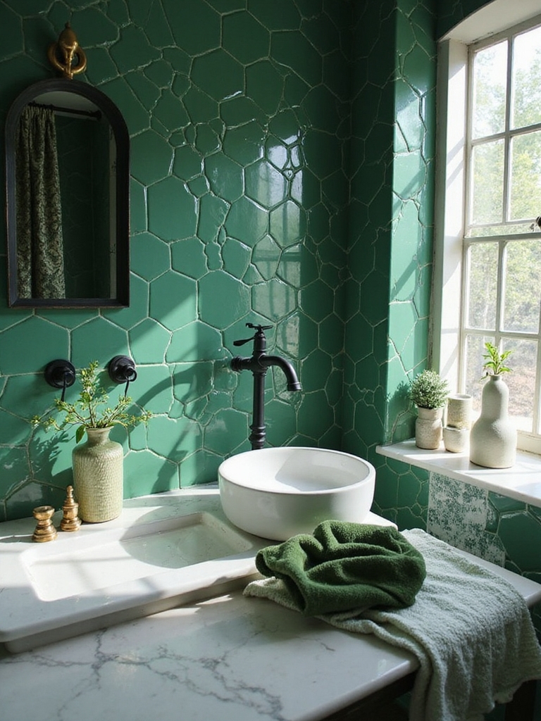 trendy green tile bathrooms