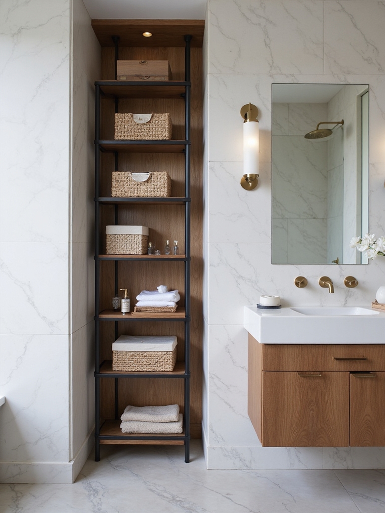 vertical shelving for bathrooms
