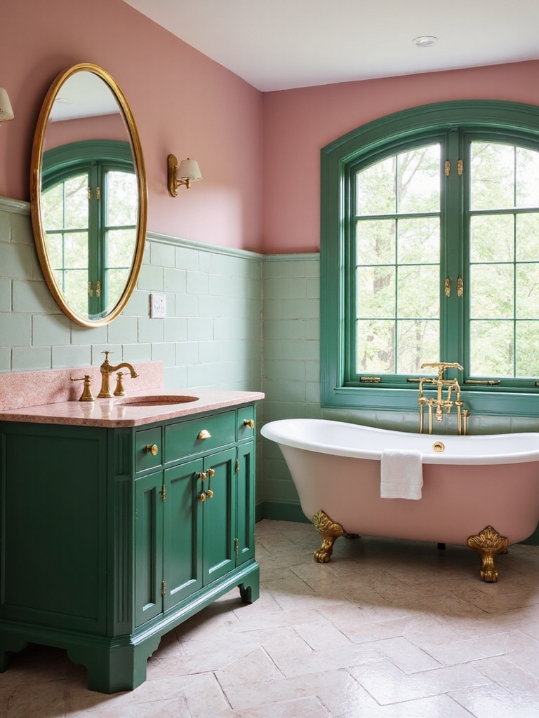 vibrant pink and green bathrooms