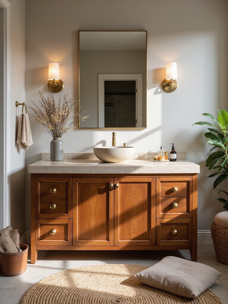 warm inviting bathroom cabinets