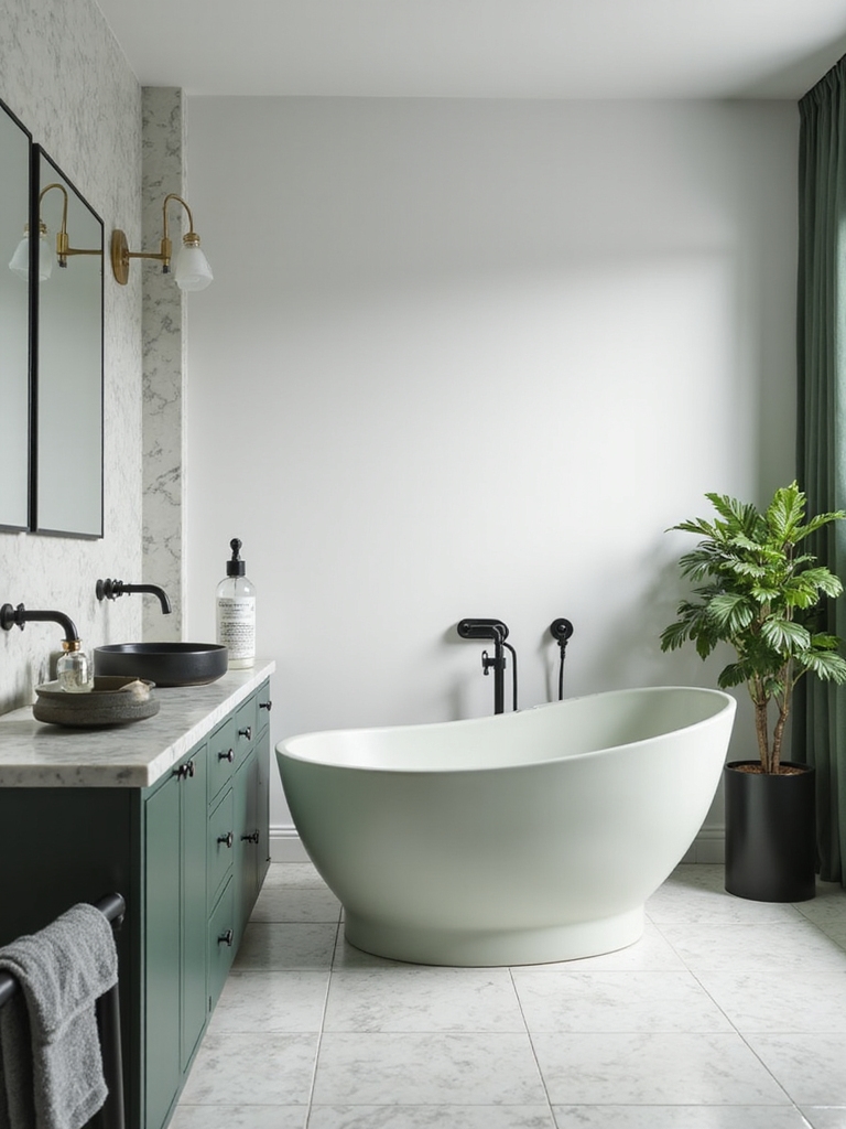 calm black white green bathroom design