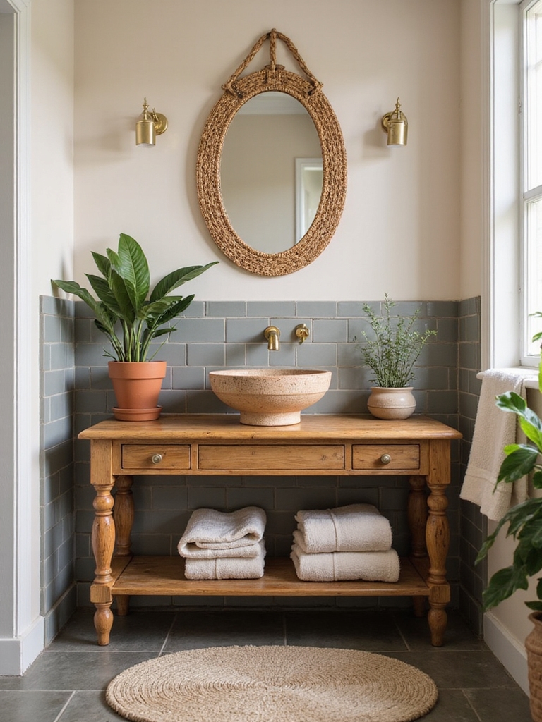 calm neutral boho bathroom