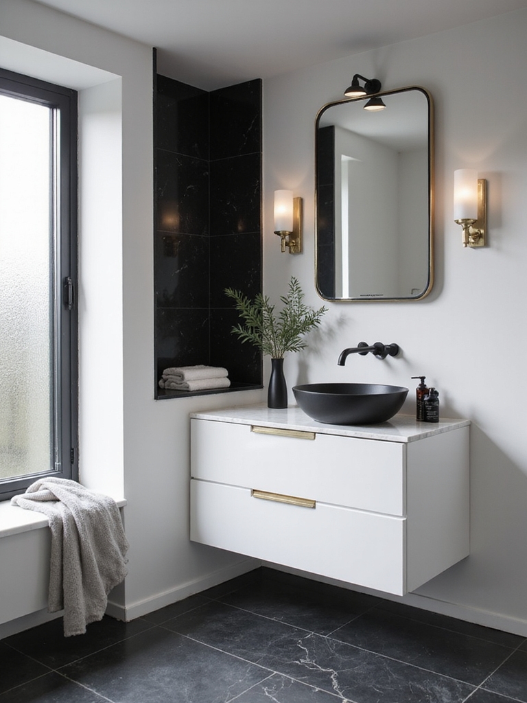 chic black and white bathroom design