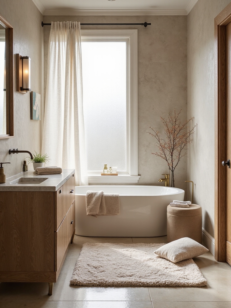 cozy bathroom textile layering