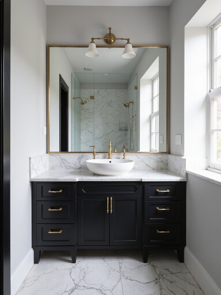 crisp monochrome bathroom framing