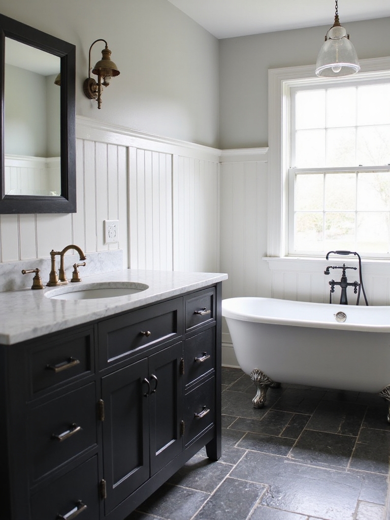 farmhouse black and white bathroom design