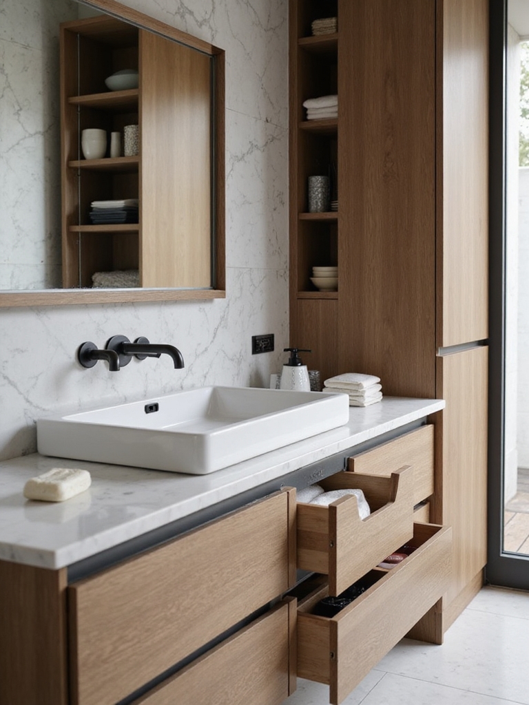 intentional organized bathroom storage