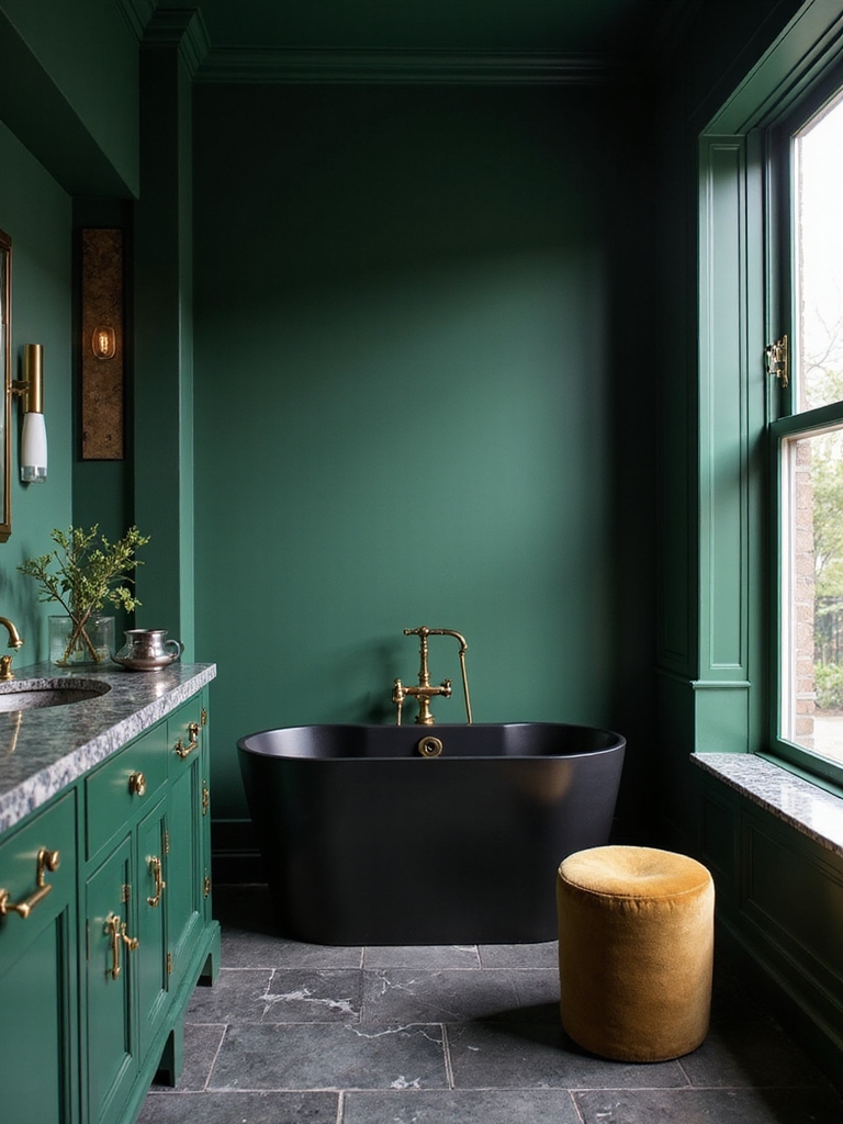 moody luxe green bathrooms