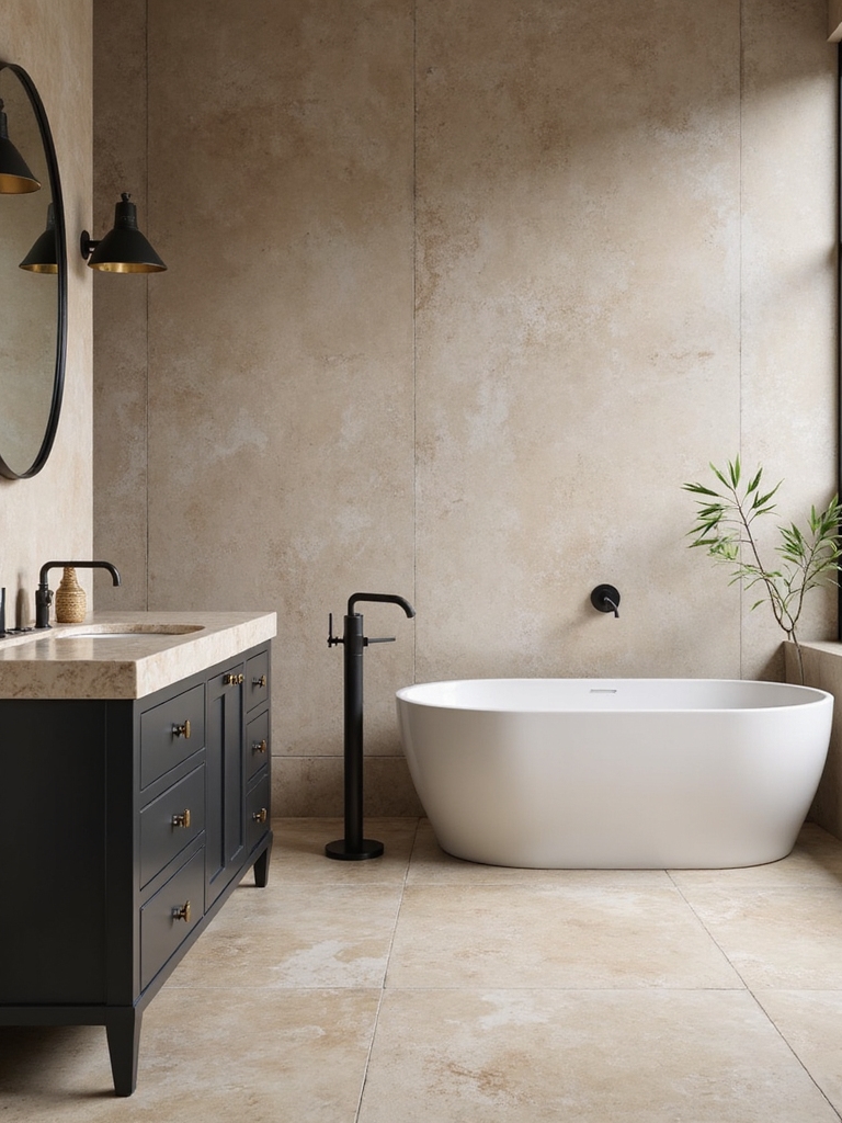 stylish beige and black bathrooms