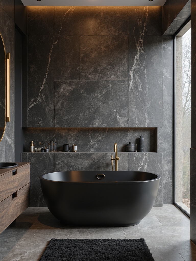 stylish black themed bathroom designs
