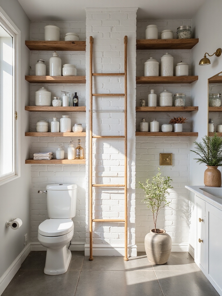 stylish organized bathroom shelving