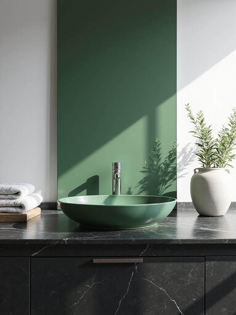 subtle green bathroom accents