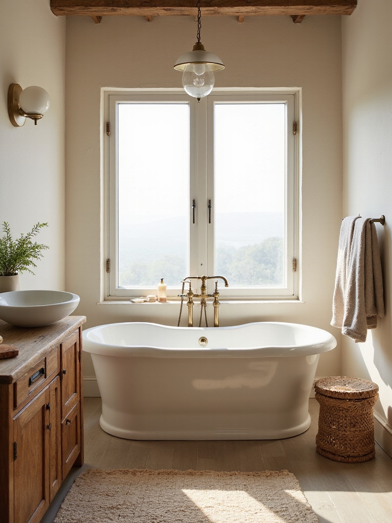 sunlit farmhouse bathroom serenity